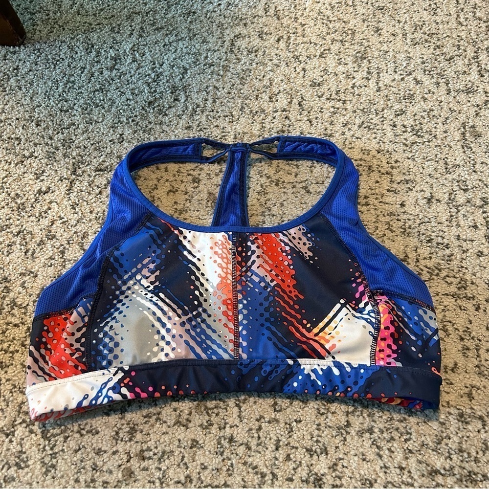 Athleta Push The Limits Lava Blue Sports Bra Size Large
